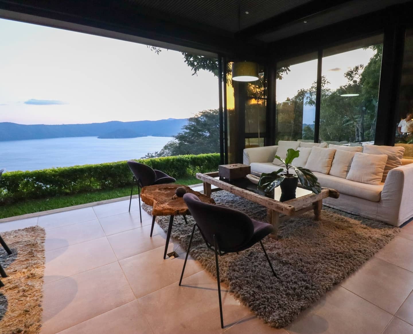 Living room of a property managed by Destination SV with a lake view